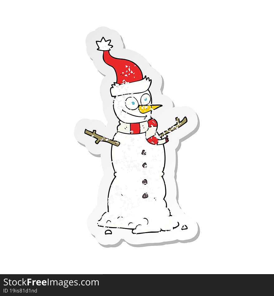 retro distressed sticker of a cartoon snowman