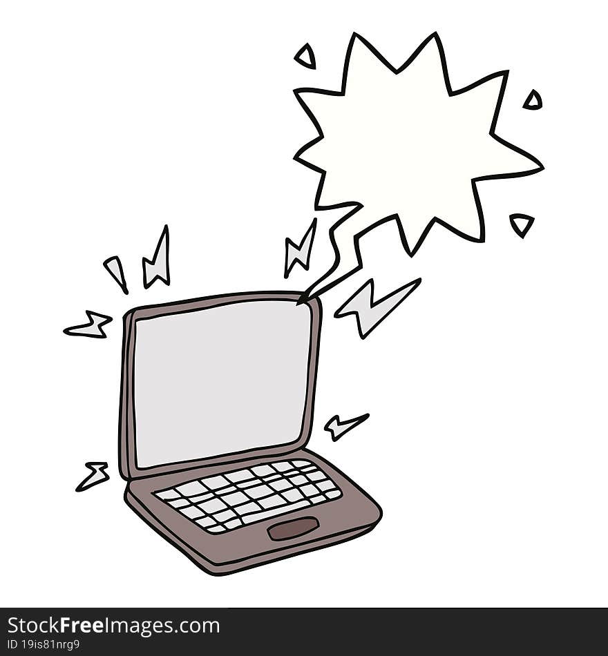 Cartoon Laptop Computer And Speech Bubble