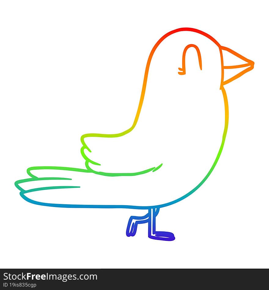 rainbow gradient line drawing of a cartoon bird