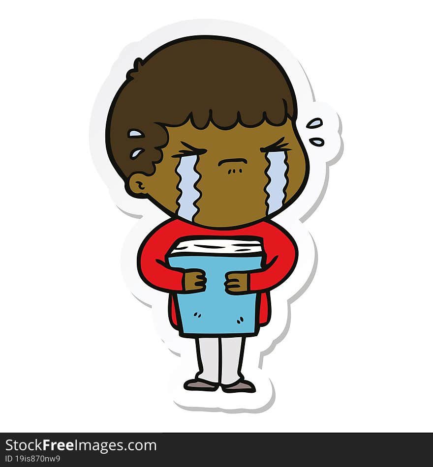 sticker of a cartoon man crying