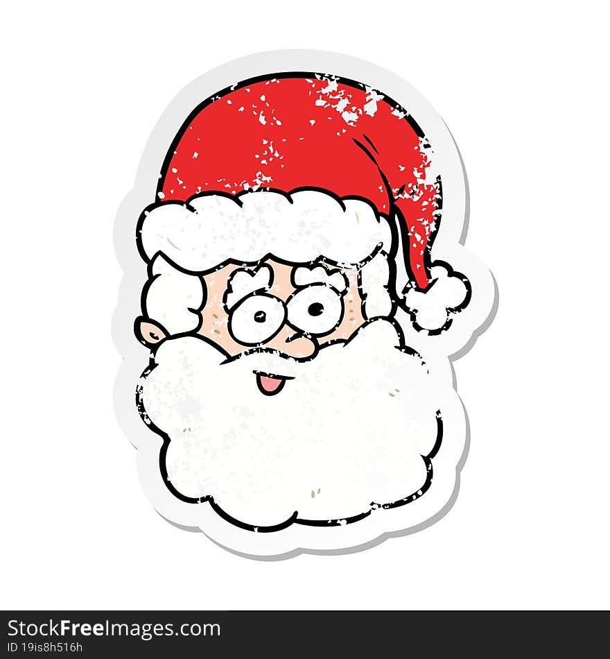 distressed sticker of a cartoon santa claus