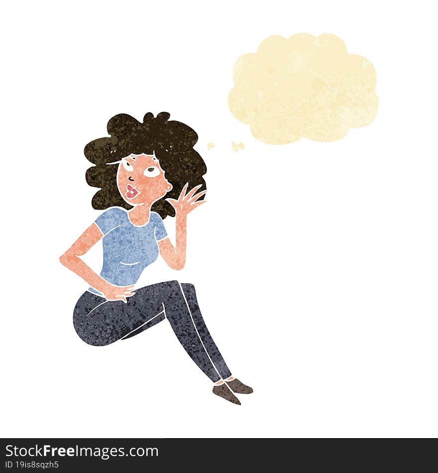 Cartoon Woman Listening With Thought Bubble