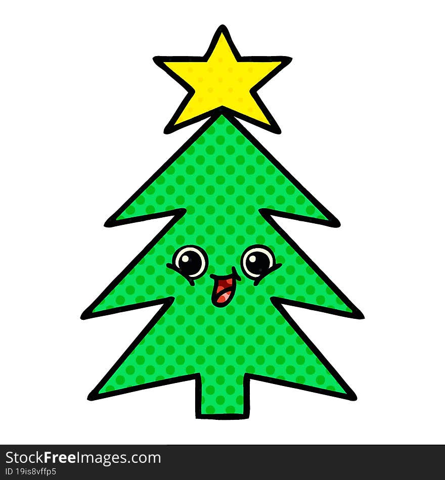 comic book style cartoon of a christmas tree