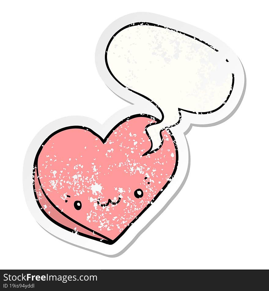 cartoon love heart and face and speech bubble distressed sticker