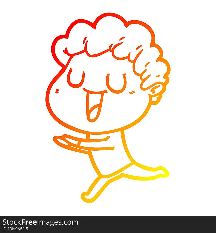 warm gradient line drawing laughing cartoon man running