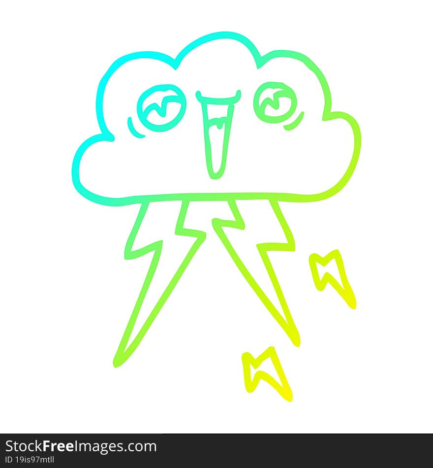 Cold Gradient Line Drawing Cartoon Of Thunder Cloud