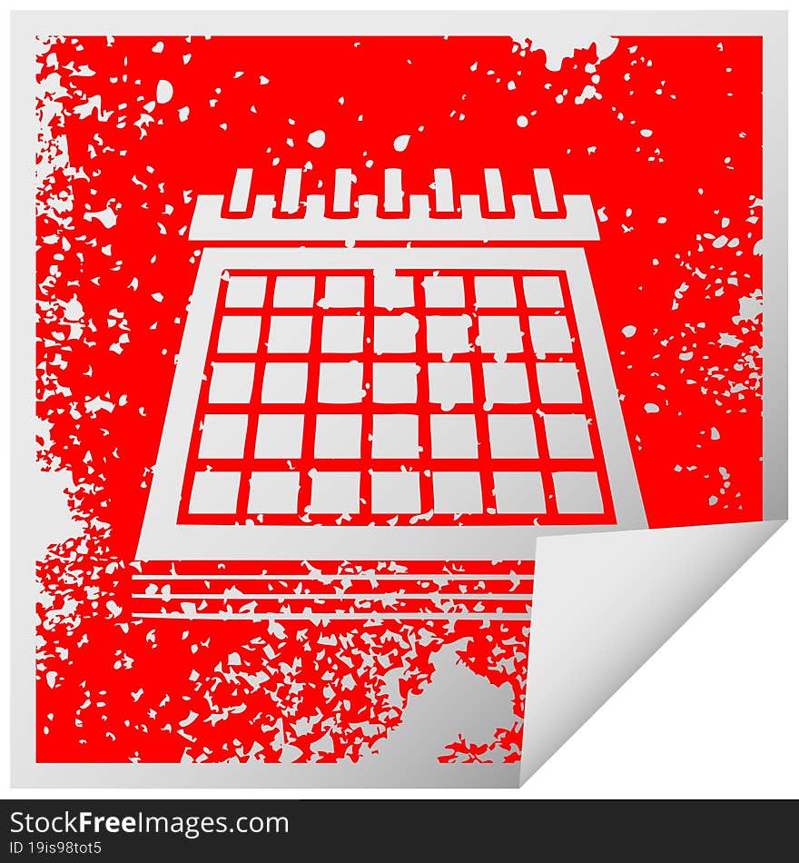 distressed square peeling sticker symbol of a work calendar