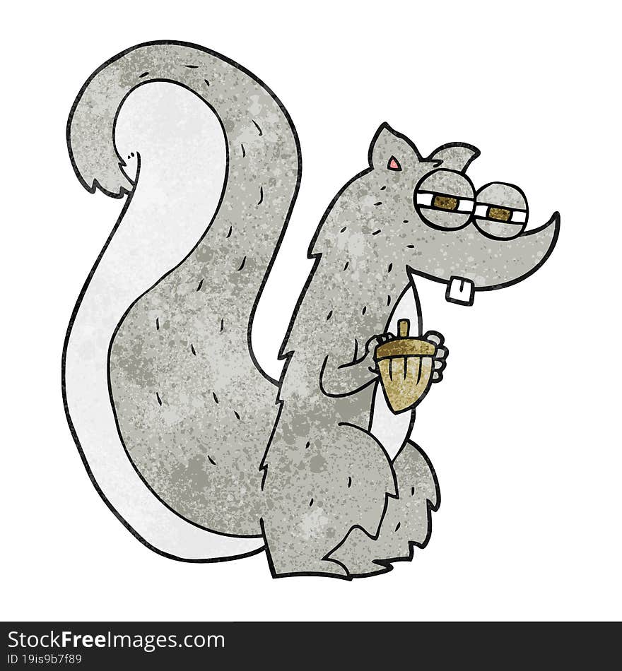 freehand textured cartoon squirrel with nut