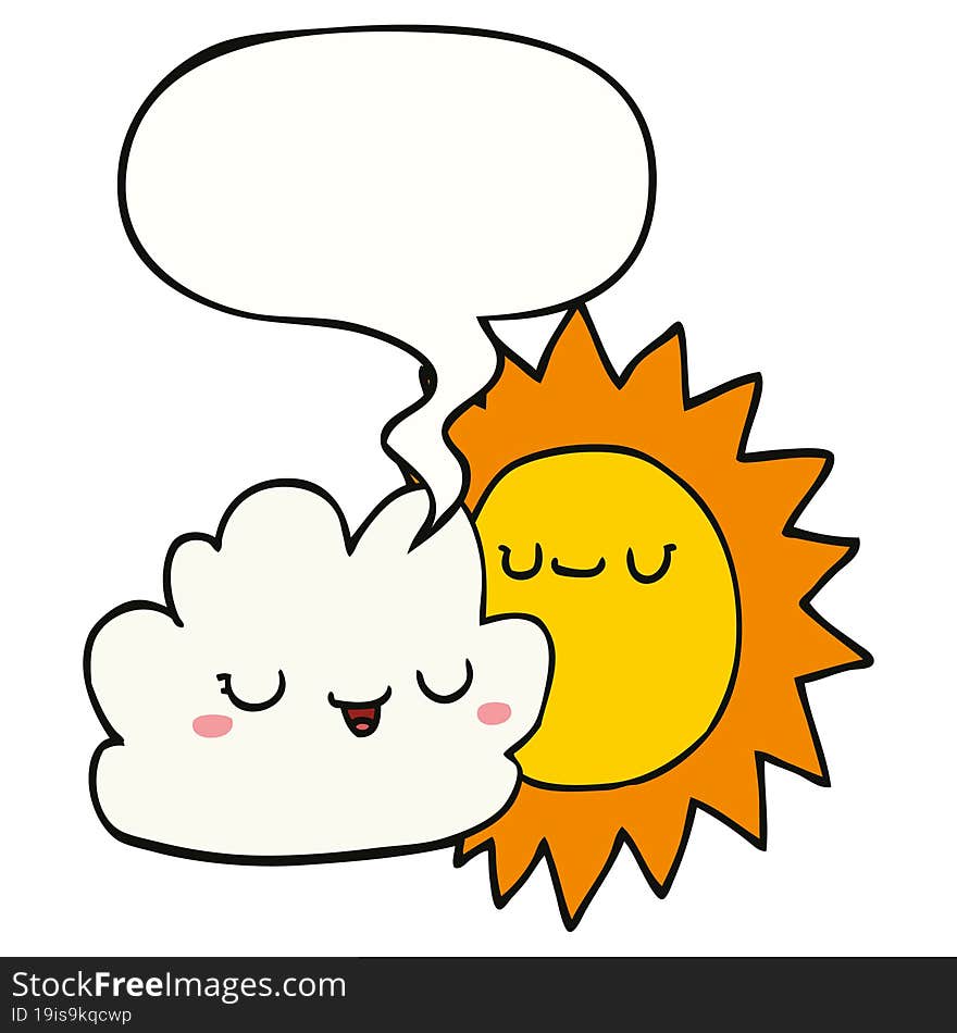 cartoon sun and cloud with speech bubble. cartoon sun and cloud with speech bubble