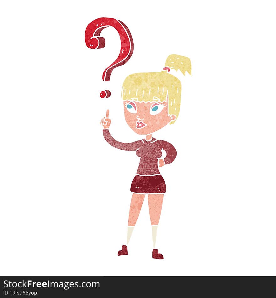 cartoon woman with question