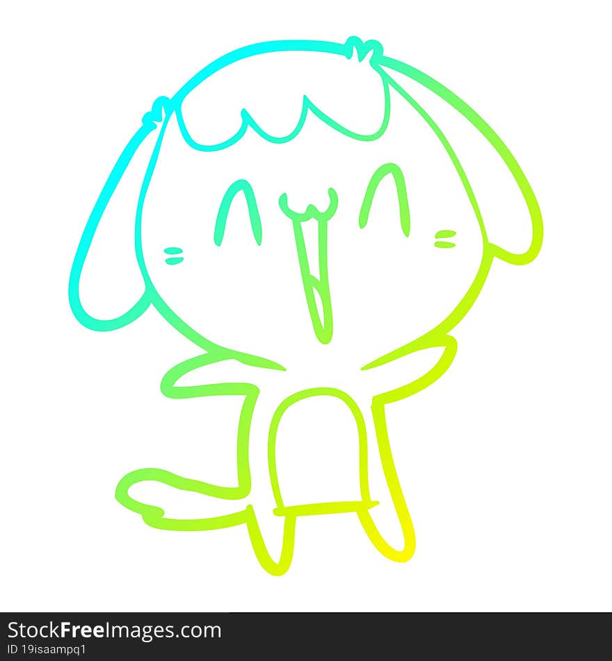 cold gradient line drawing of a cartoon laughing dog