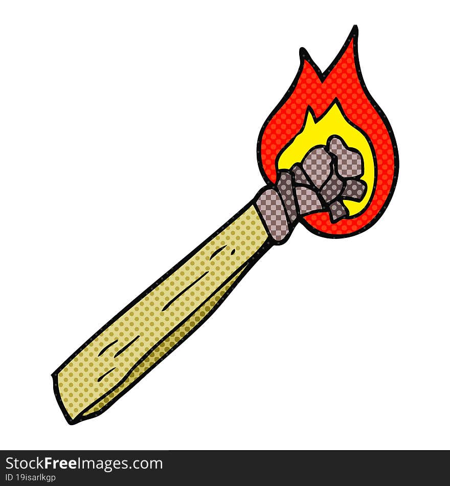 freehand drawn cartoon burning wood torch