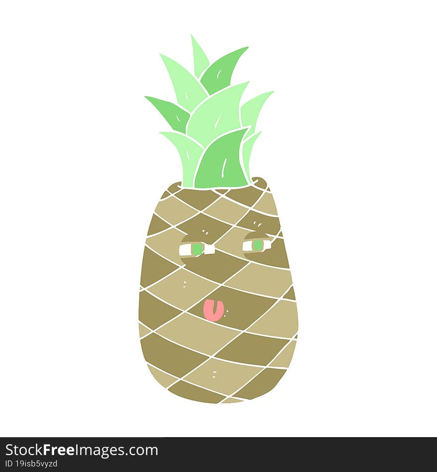 Flat Color Illustration Of A Cartoon Pineapple