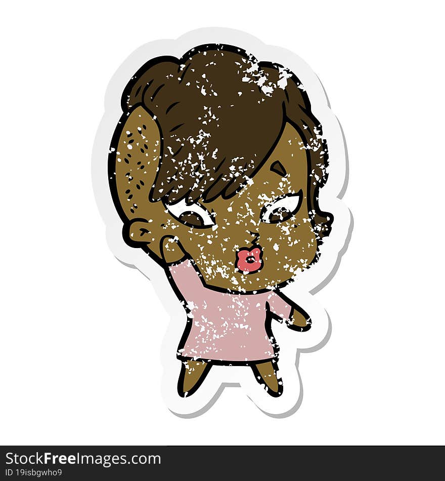 distressed sticker of a cartoon surprised girl