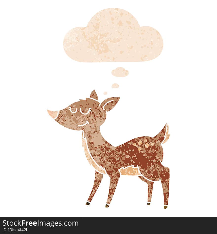 Cartoon Deer And Thought Bubble In Retro Textured Style