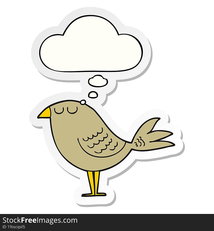 cartoon bird with thought bubble as a printed sticker