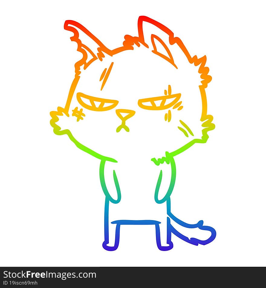 Rainbow Gradient Line Drawing Tough Cartoon Cat