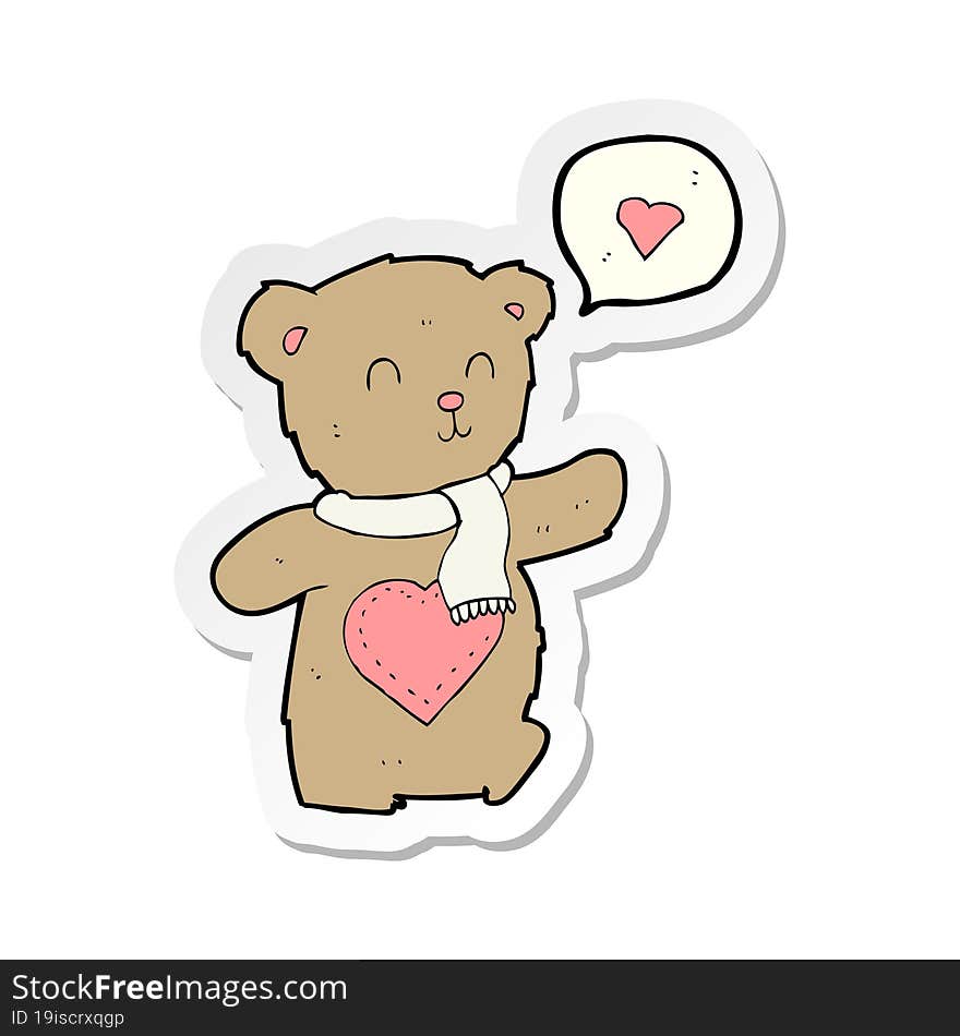 Sticker Of A Cartoon Cute Bear With Love Heart