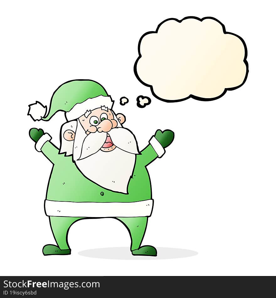 jolly santa cartoon with thought bubble