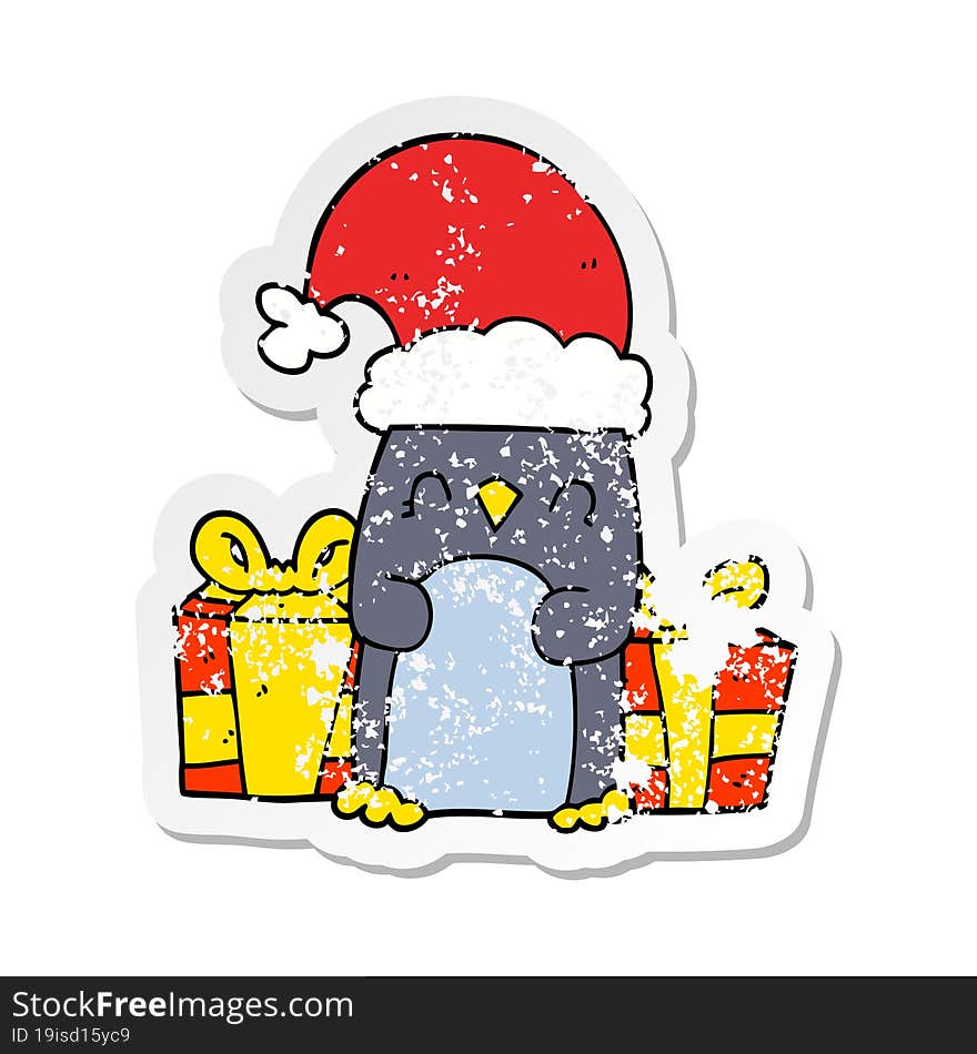 distressed sticker of a cute christmas penguin