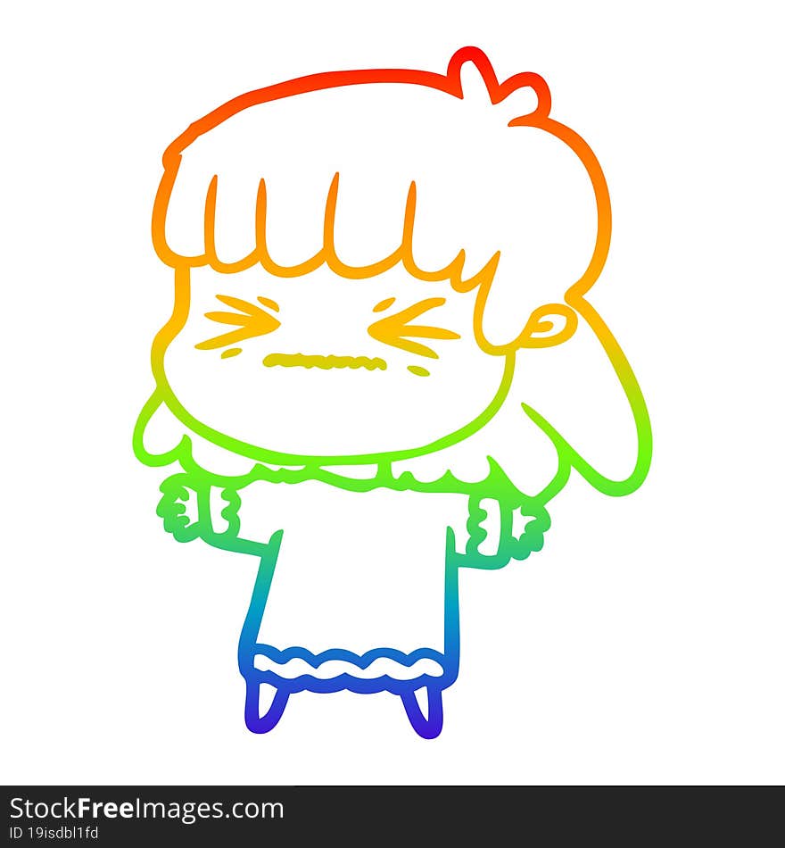 rainbow gradient line drawing of a cartoon woman