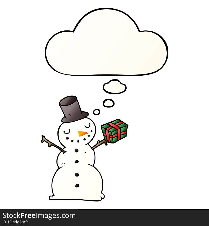 cartoon snowman and thought bubble in smooth gradient style