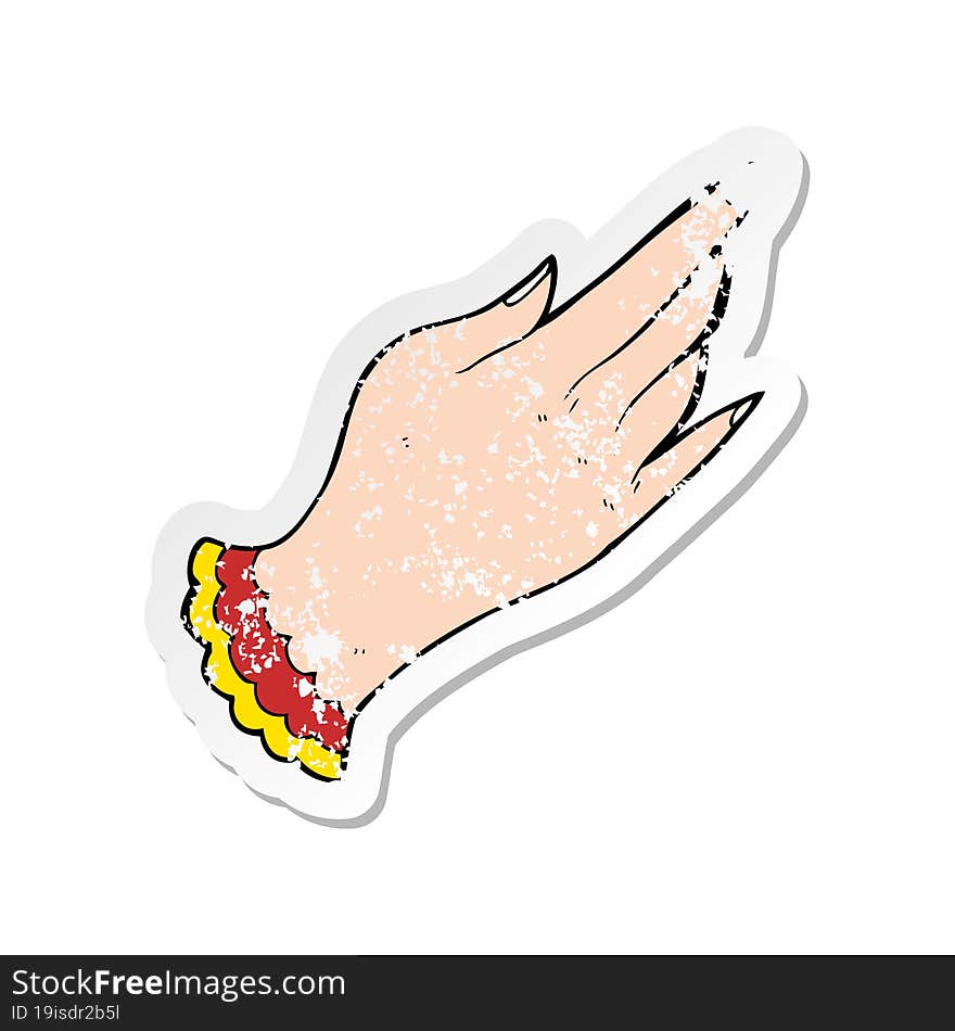 Retro Distressed Sticker Of A Cartoon Tattoo Hand Symbol