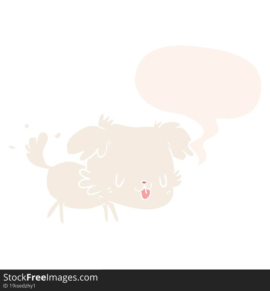 Cute Cartoon Dog Wagging Tail And Speech Bubble In Retro Style