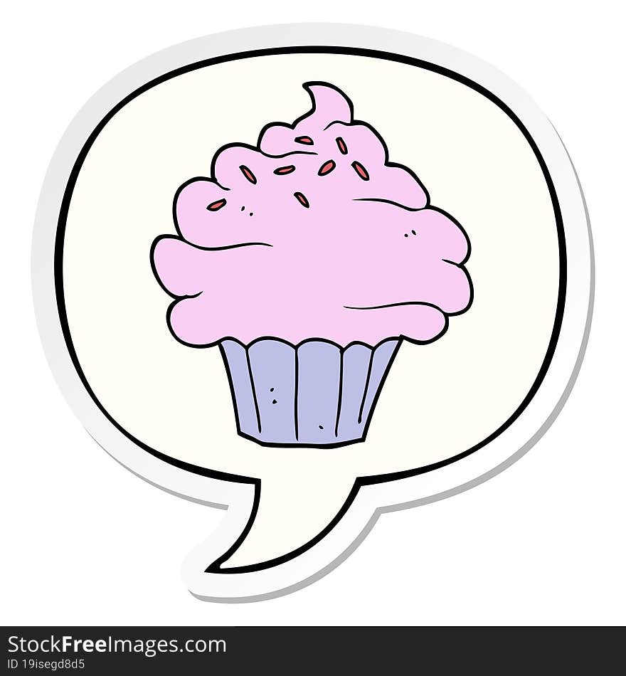 cartoon cupcake with speech bubble sticker. cartoon cupcake with speech bubble sticker