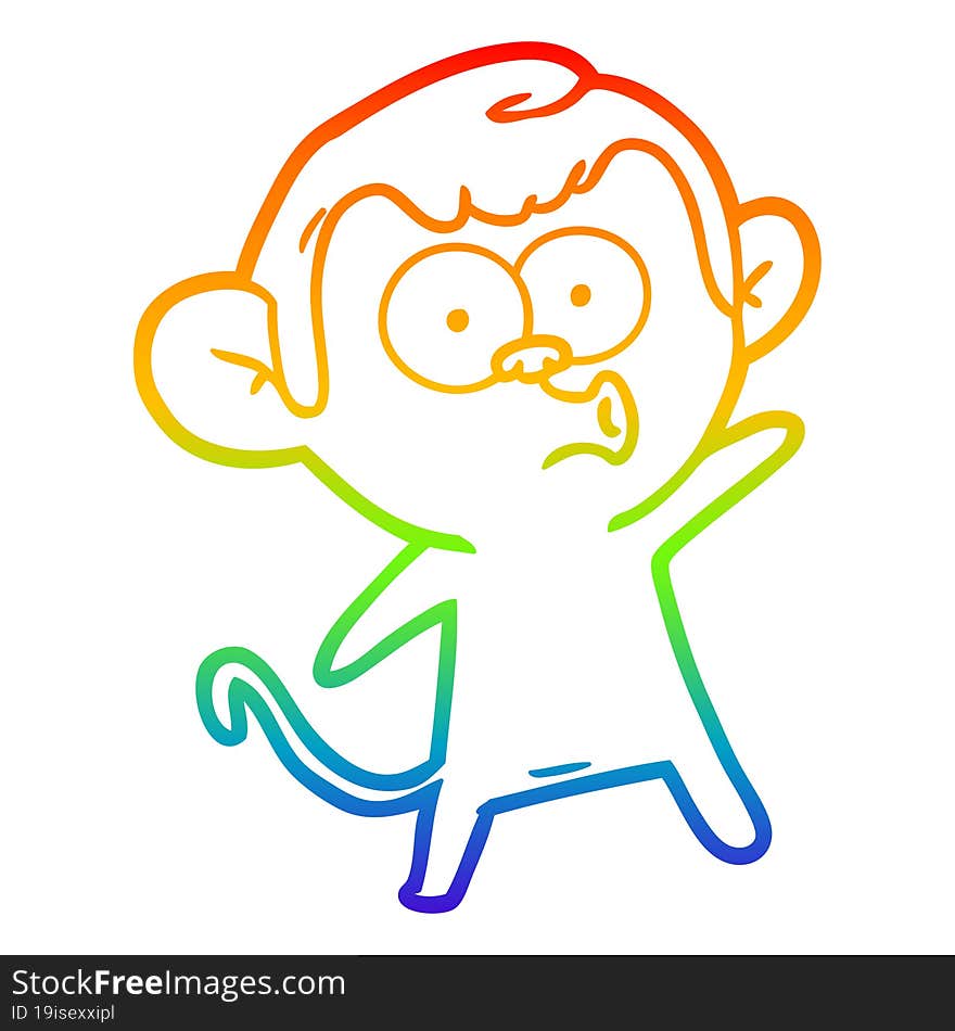 rainbow gradient line drawing cartoon surprised monkey