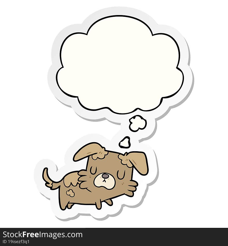 cartoon dog and thought bubble as a printed sticker