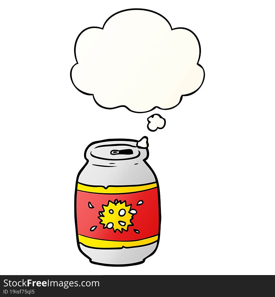 cartoon soda can with thought bubble in smooth gradient style