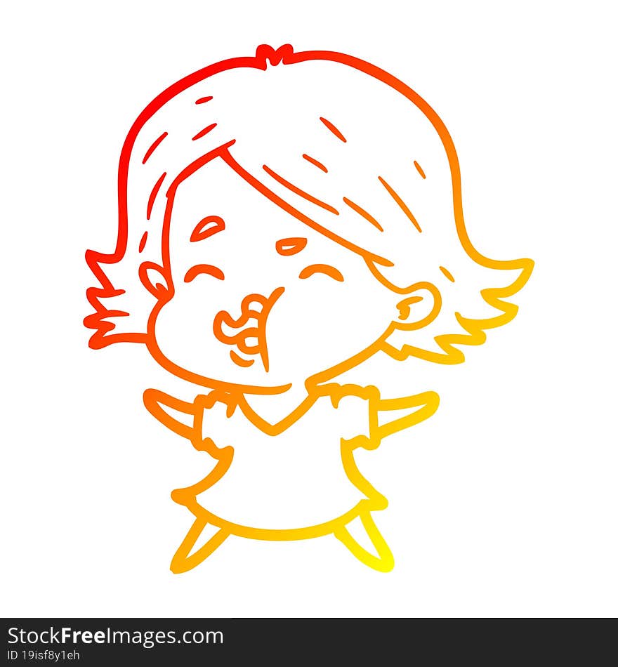 warm gradient line drawing cartoon girl pulling face