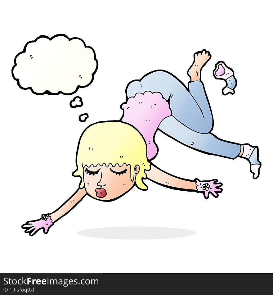 cartoon woman floating with thought bubble