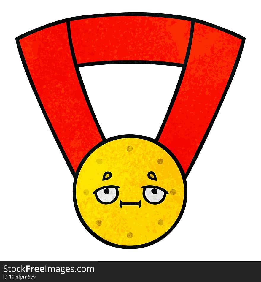 retro grunge texture cartoon of a gold medal