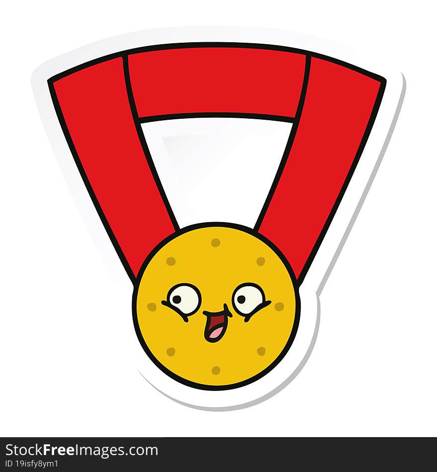 sticker of a cute cartoon gold medal