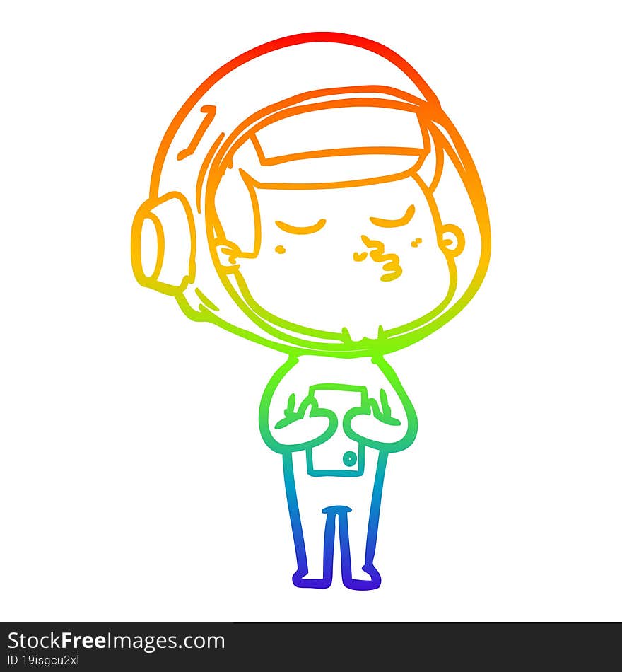 rainbow gradient line drawing cartoon confident astronaut