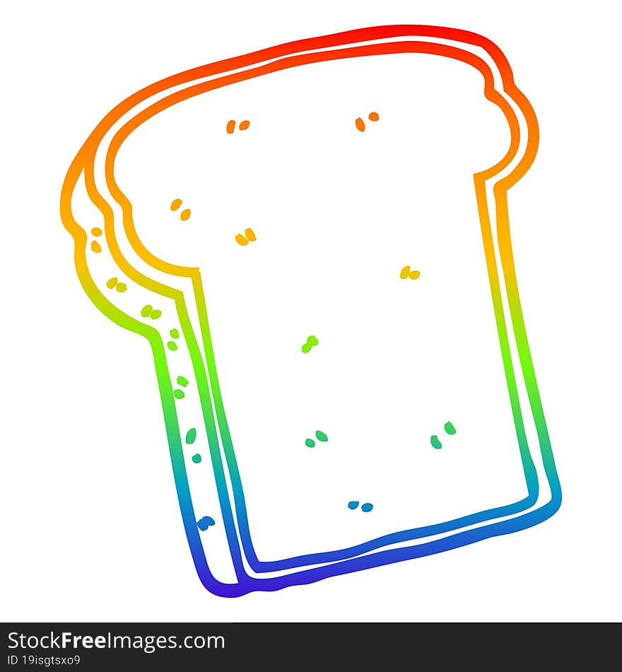 rainbow gradient line drawing cartoon slice of bread