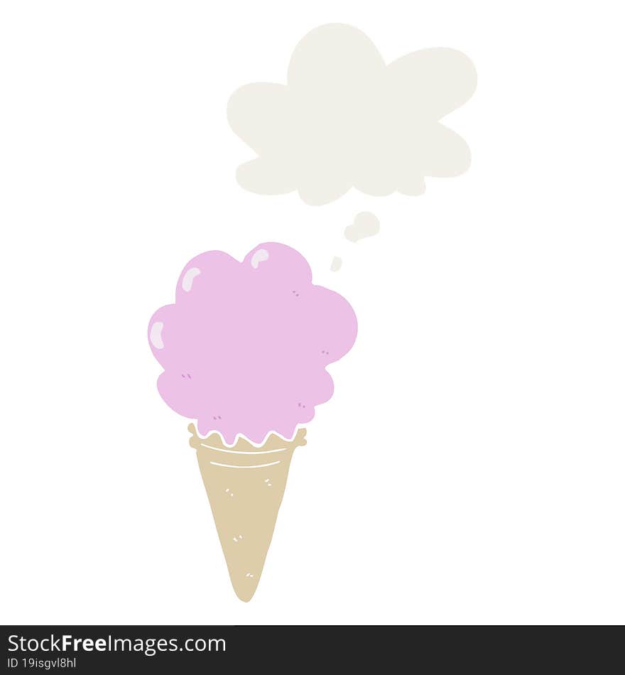 cartoon ice cream with thought bubble in retro style