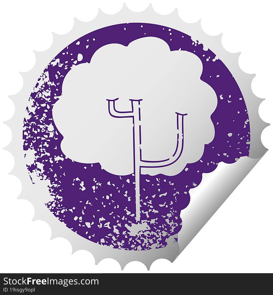 quirky distressed circular peeling sticker symbol tree