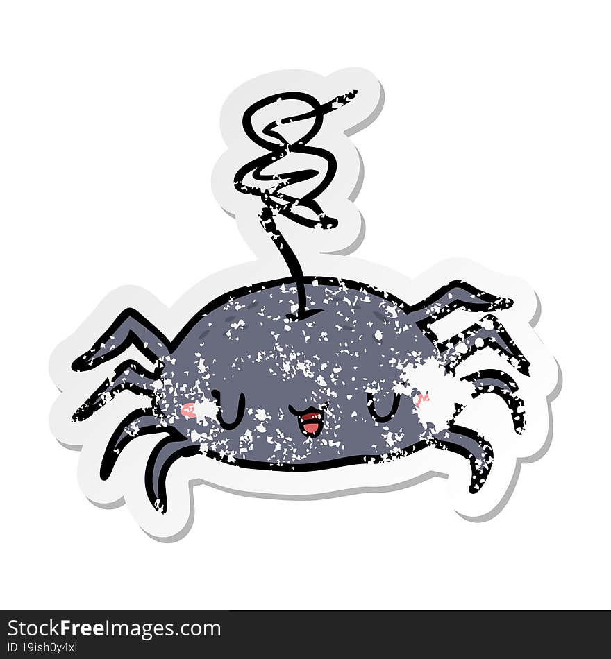 distressed sticker of a cartoon spider