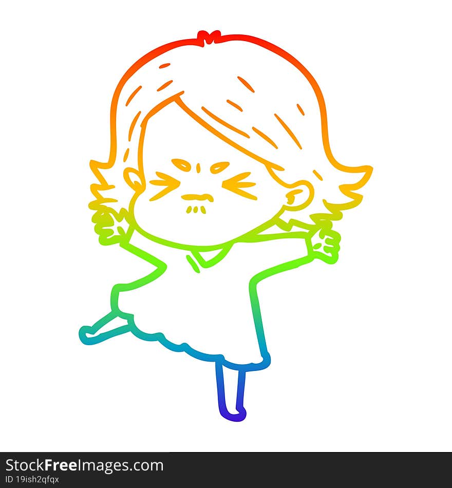 rainbow gradient line drawing cartoon angry woman