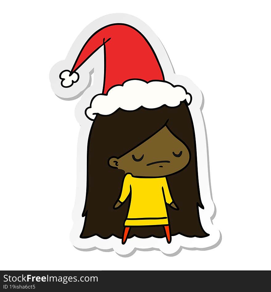 hand drawn christmas sticker cartoon of kawaii girl