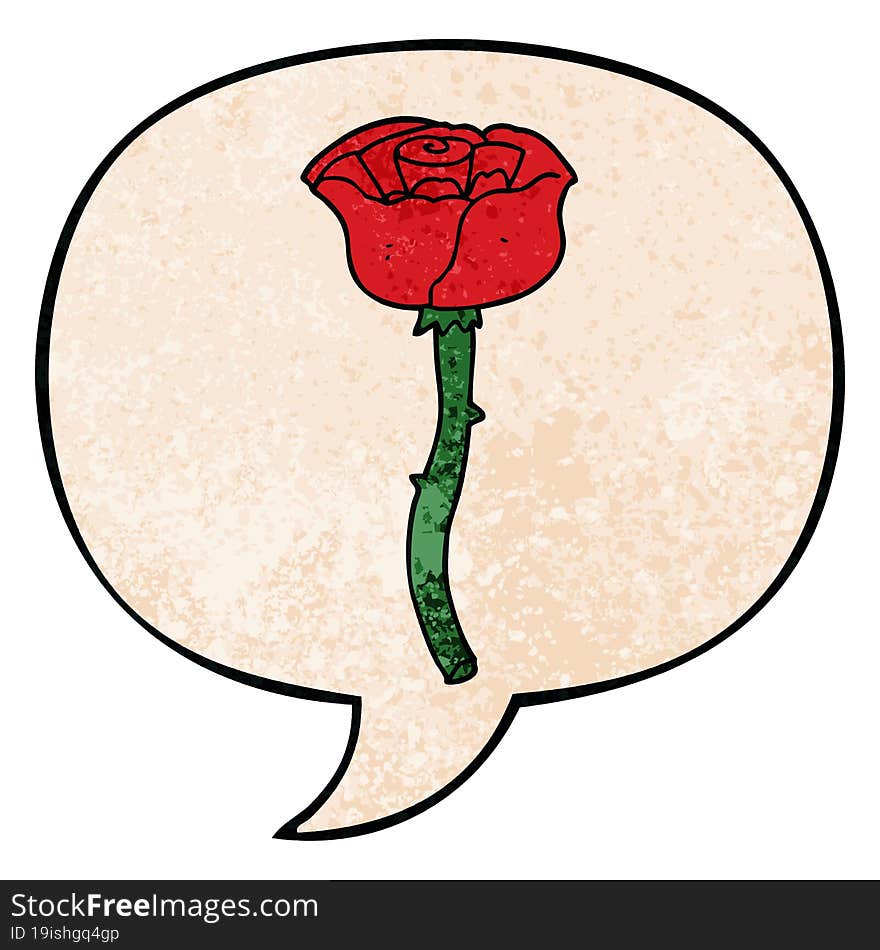 cartoon flower and speech bubble in retro texture style