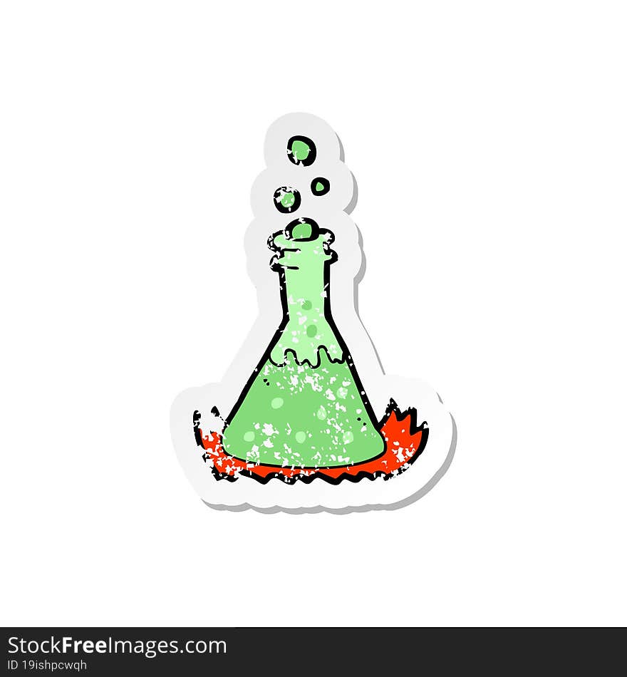 Retro Distressed Sticker Of A Cartoon Bubbling Chemicals