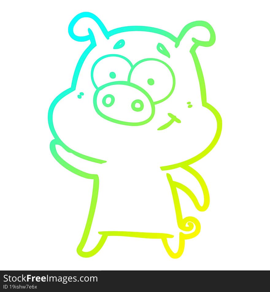 cold gradient line drawing happy cartoon pig