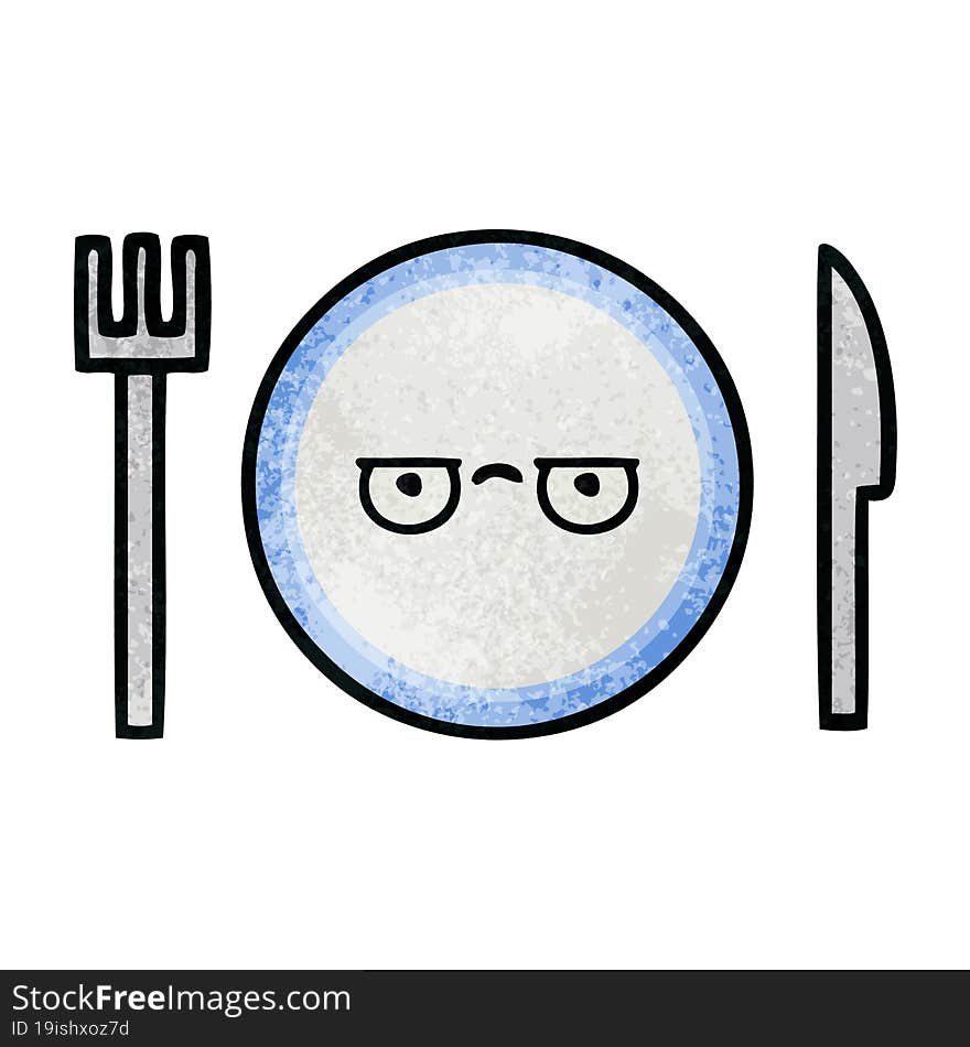 retro grunge texture cartoon of a dinner plate