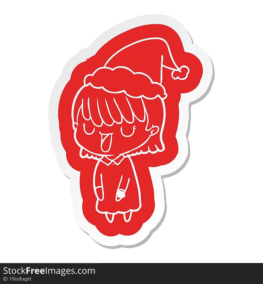 quirky cartoon  sticker of a woman wearing santa hat