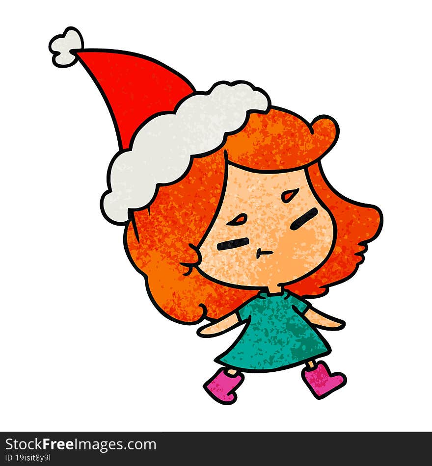 christmas textured cartoon of kawaii girl