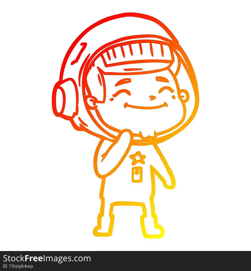 warm gradient line drawing of a happy cartoon astronaut